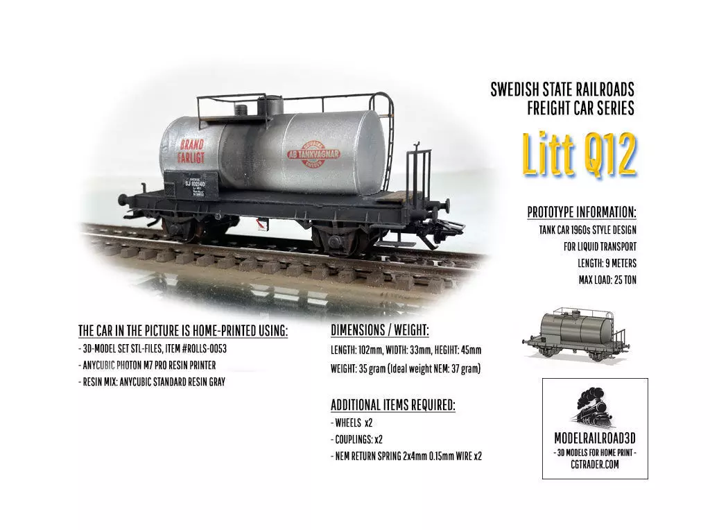 ROLLS-0053 SJ Litt Q12 Tank car in H0-scale 3D print model