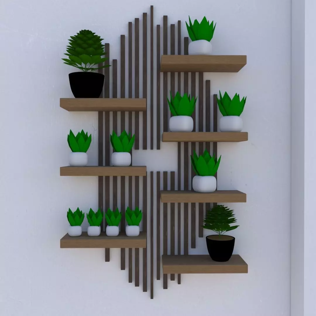 Minimal Wooden Wall Shelf Interior Decor Asset 3D model