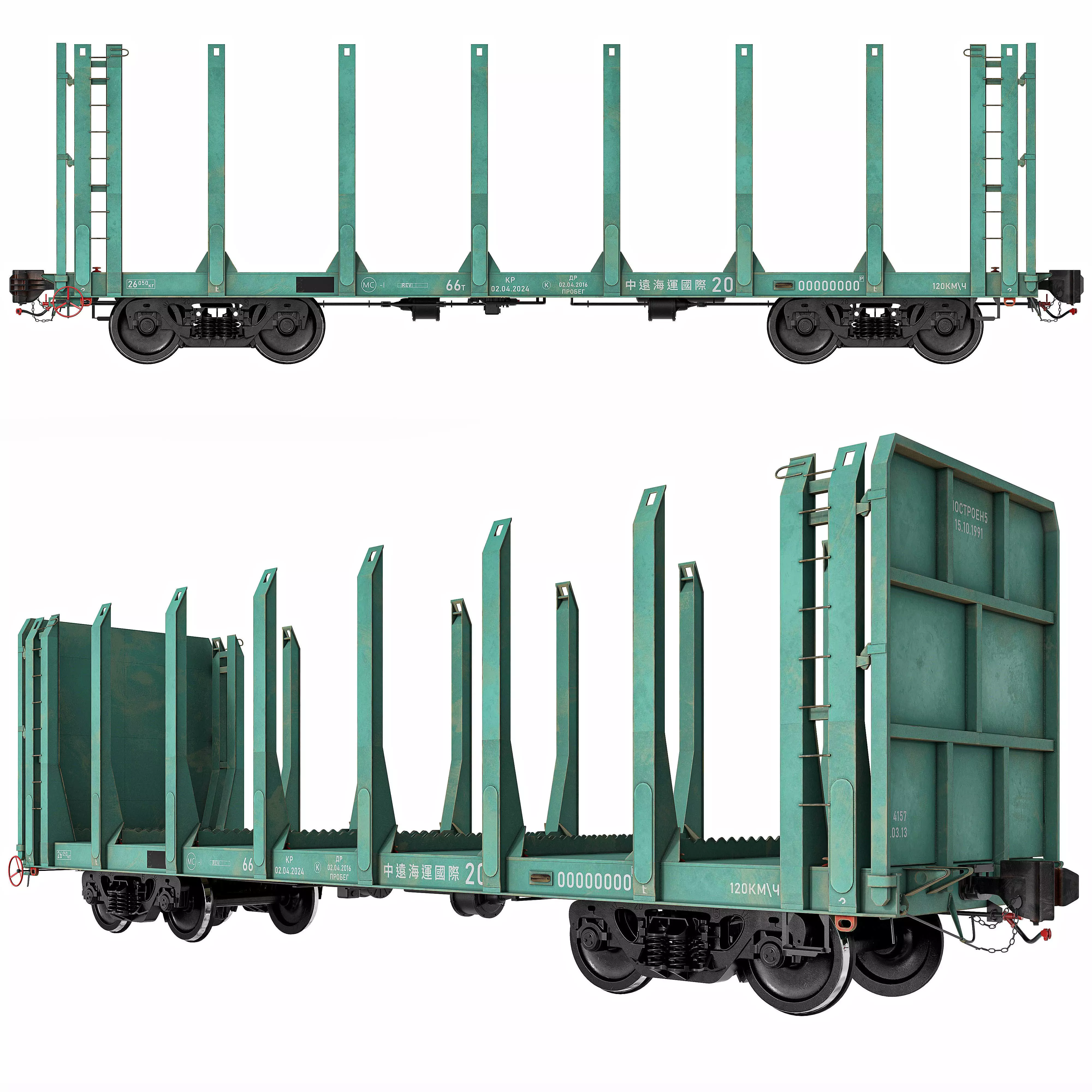 Flatcar 13-198 for timber 3D model