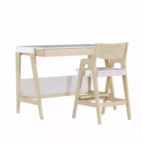 wooden desk and chair 3D model