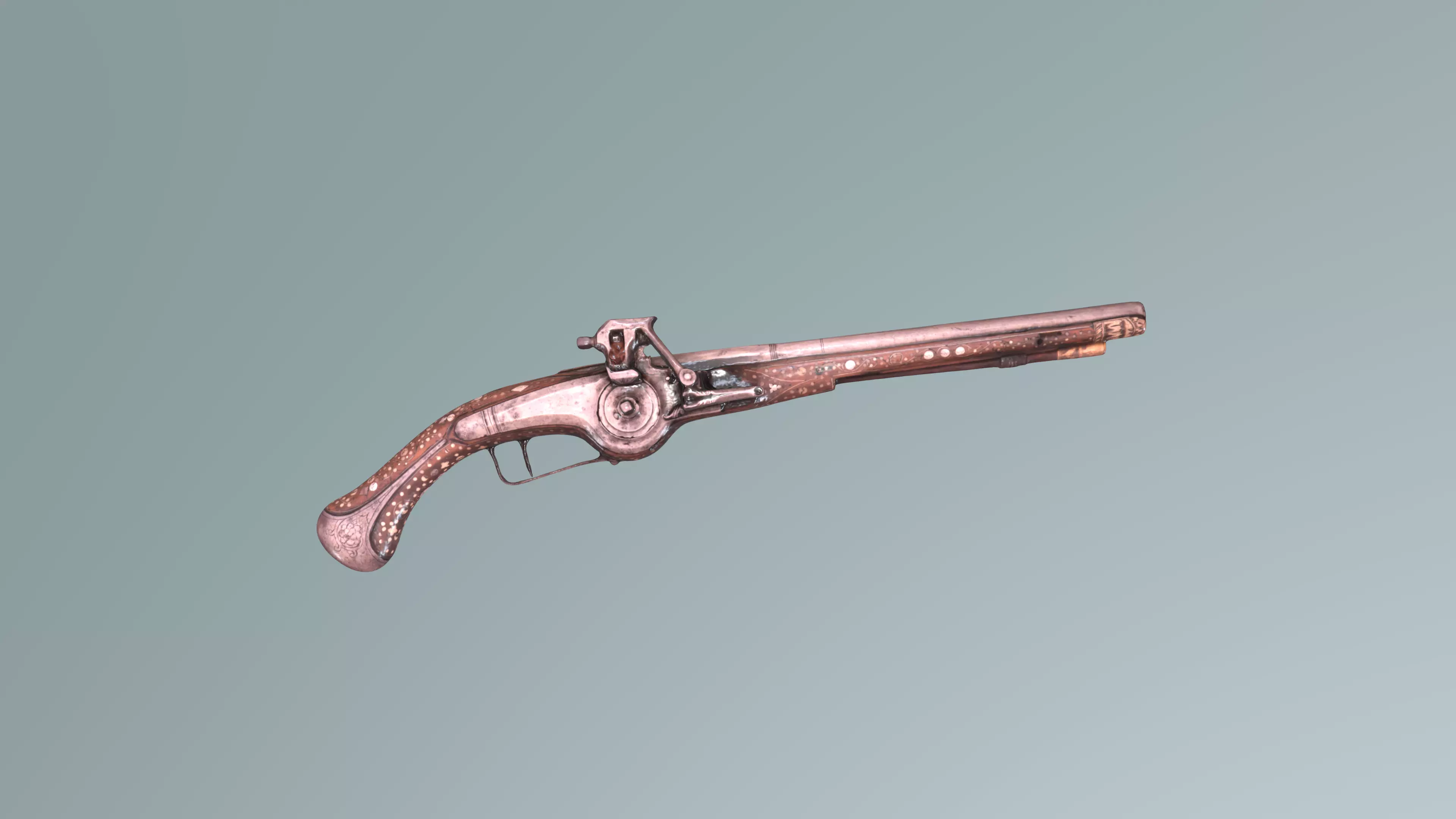 Antique Engraved Flintlock Pistol - Ottoman Ornate Weapon 3D model