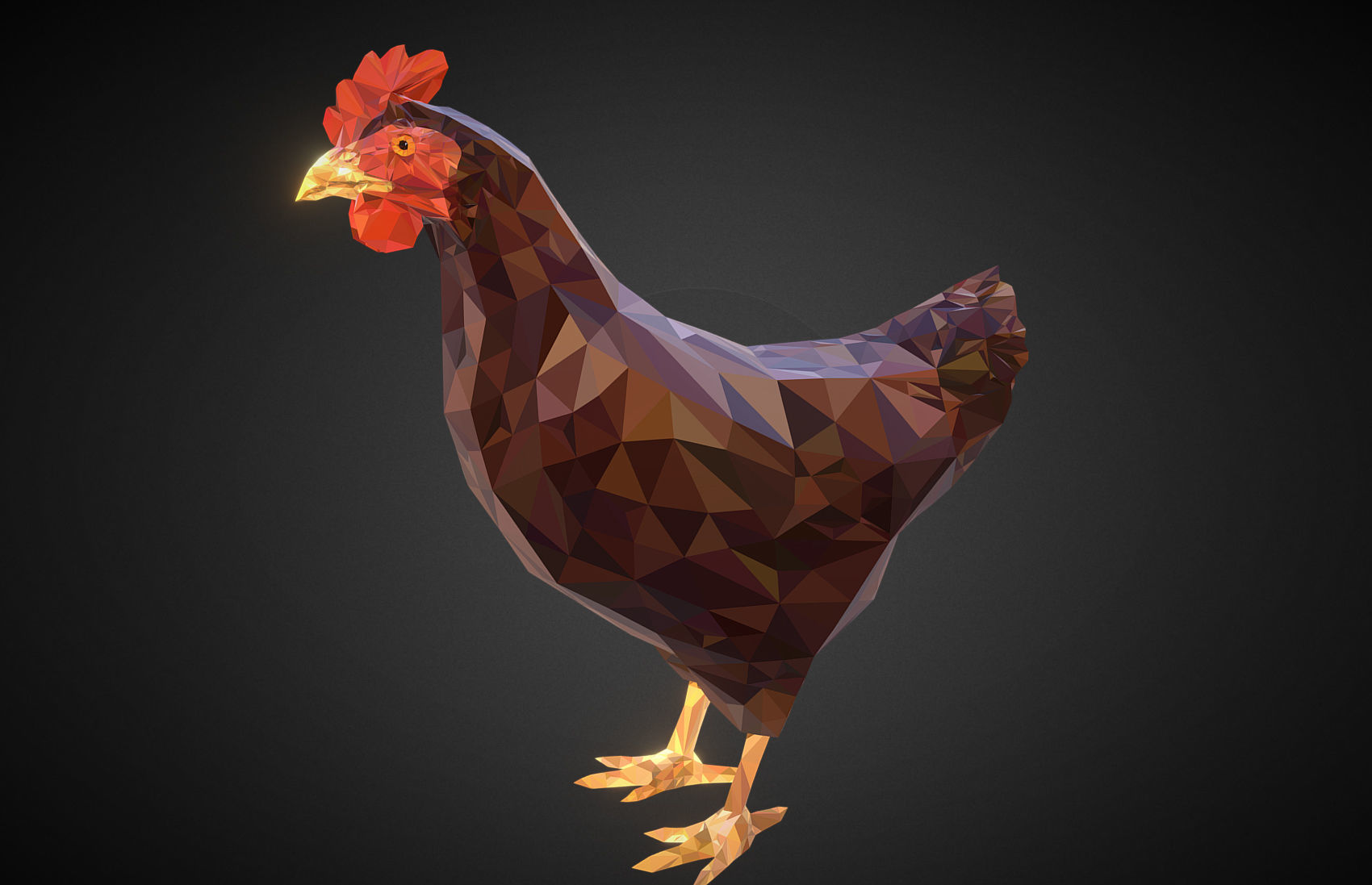 Christmas Chicken Brown Low Polygon Art Bird Low-poly 3D model_5