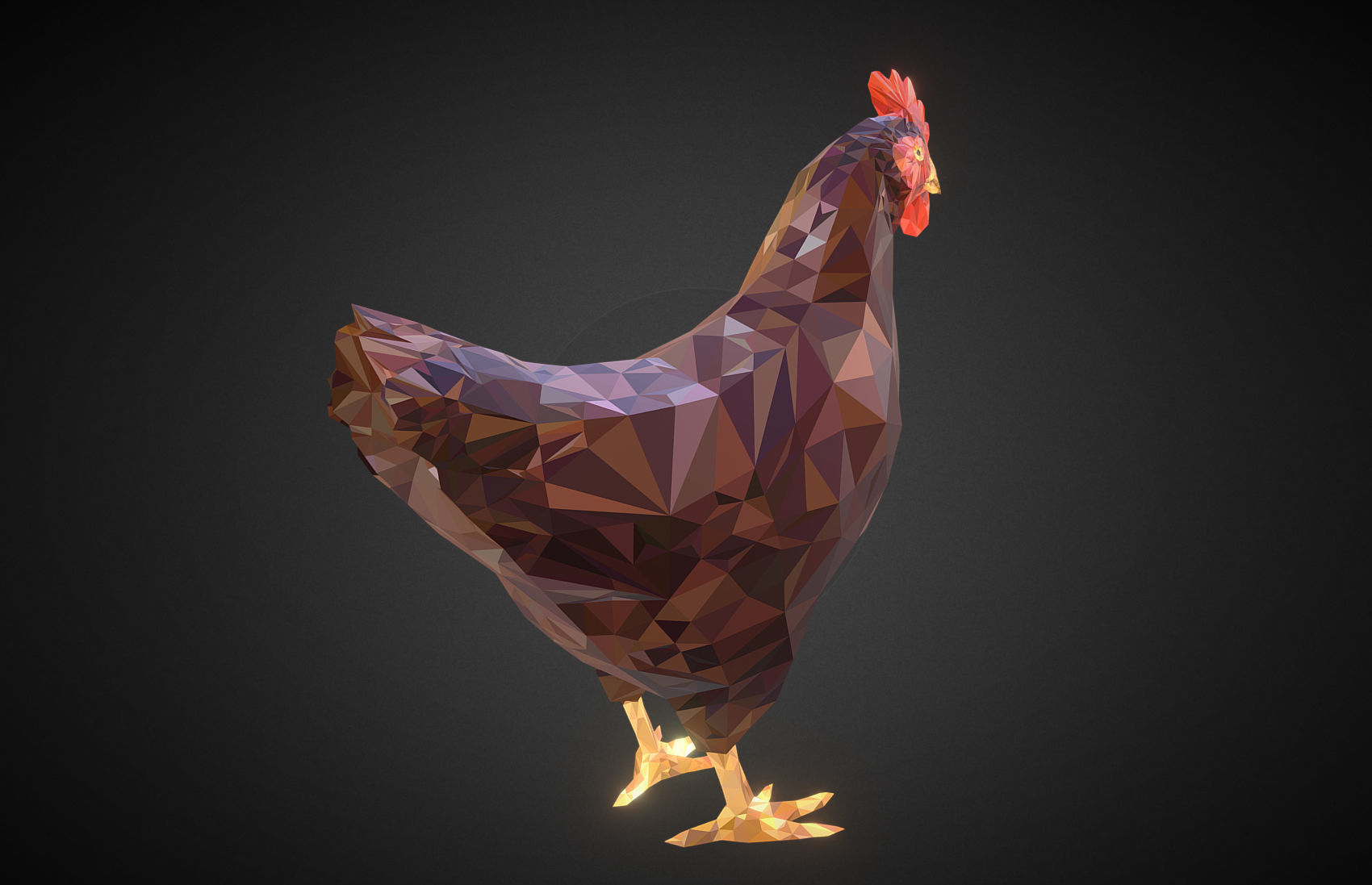Christmas Chicken Brown Low Polygon Art Bird Low-poly 3D model_4