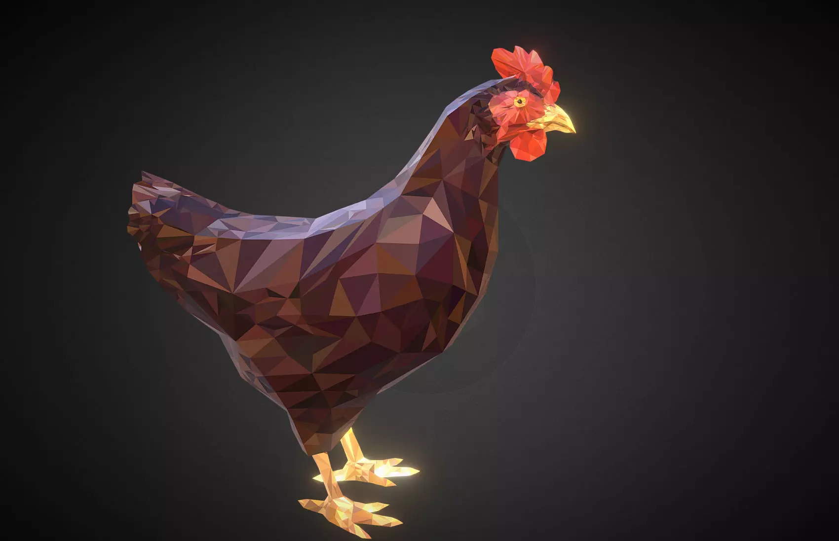 Christmas Chicken Brown Low Polygon Art Bird Low-poly 3D model_0