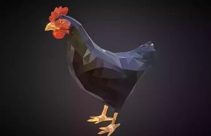 Christmas Chicken Black Low Polygon Art Bird