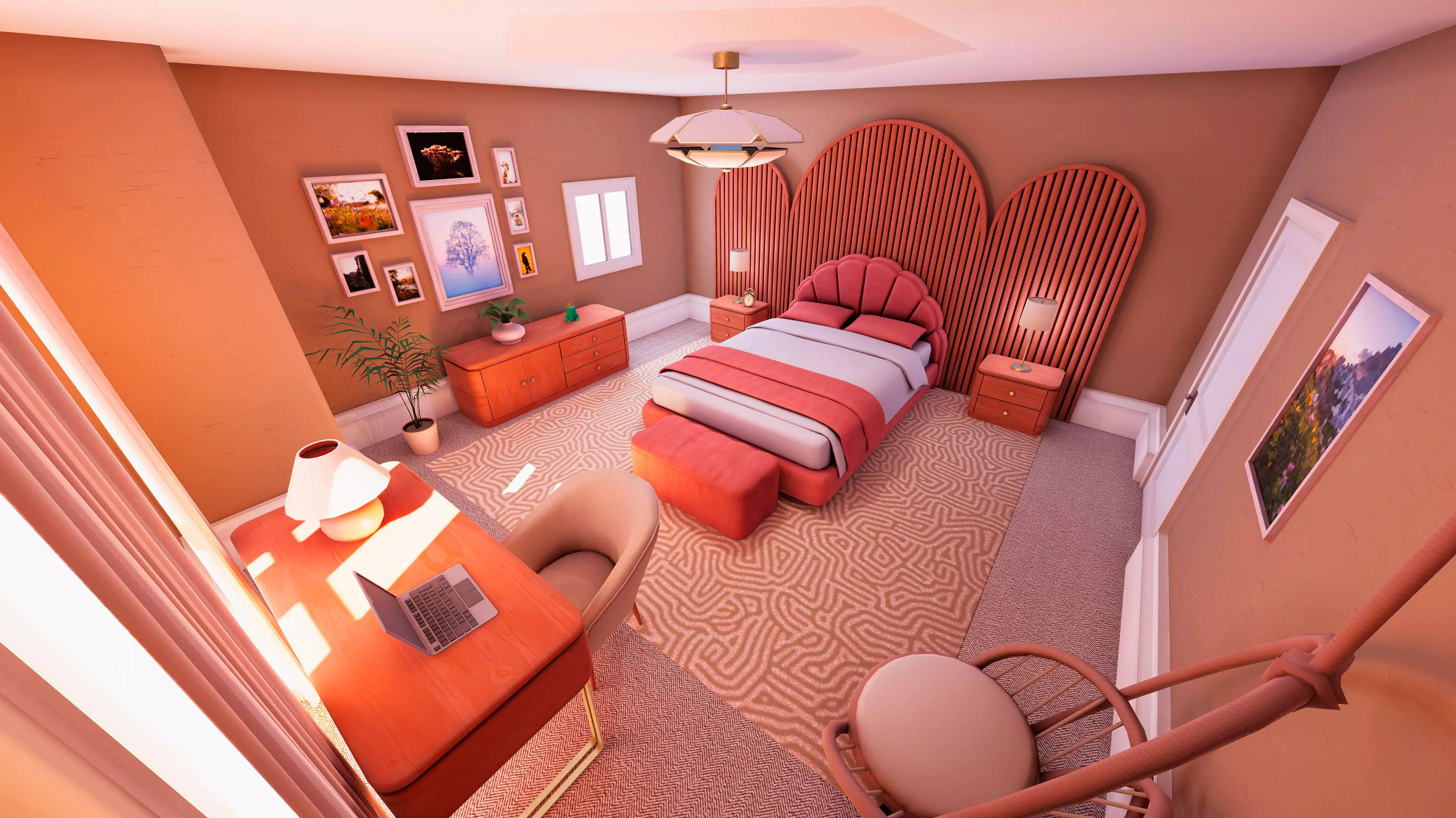 Stylized Modular Bedroom - PBR Interior Kit Low-poly 3D model