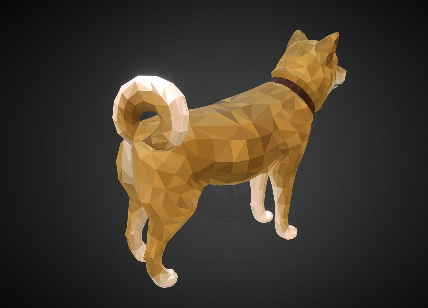 Dog Yellow Animal Low Polygon Art Low-poly 3D model_3