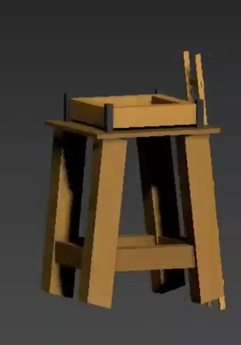 Industrial Wooden Workbench 3D Model Rustic Workshop Stool 3D model