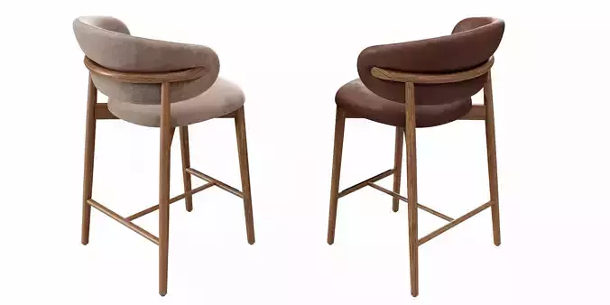 Bar Chair - Leather Wood 3D model 2