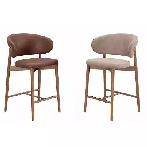 Bar Chair - Leather Wood 3D model 6