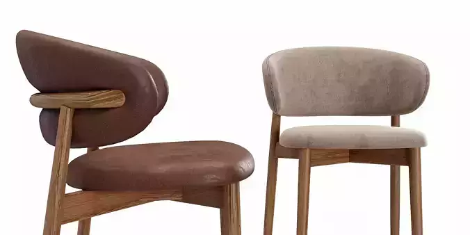 Bar Chair - Leather Wood 3D model 3