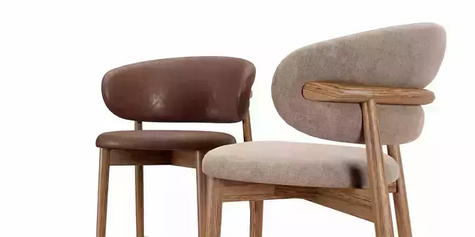 Bar Chair - Leather Wood 3D model 4