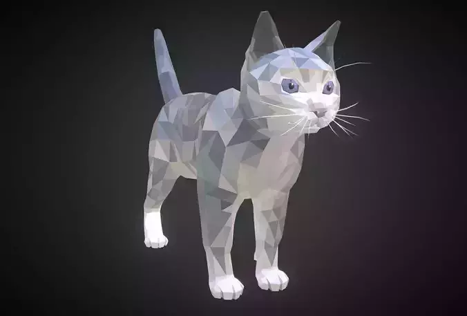 Cat White Low Polygon Art Farm Animal Low-poly 3D model