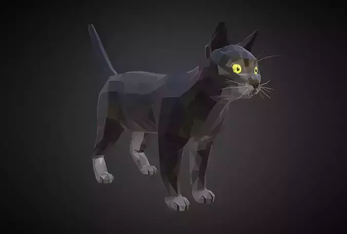 Cat Black Animal Low Polygon Art Farm Animal