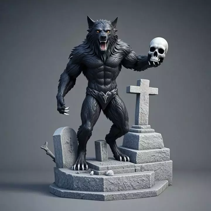 3083 Werewolf Howling with Skull 3D Model magic 3D print model