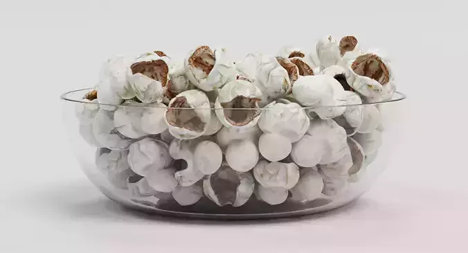 Popcorn in Glass Bowl 3D model 4