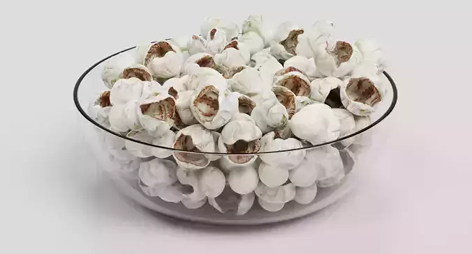 Popcorn in Glass Bowl 3D model 3