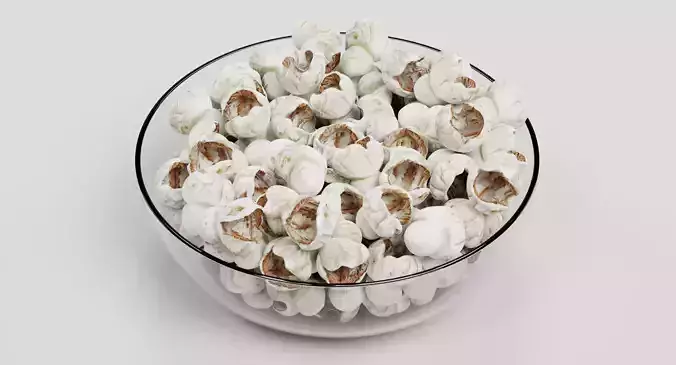 Popcorn in Glass Bowl 3D model 2