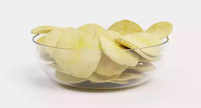 Potato Chips V3 - Snack Arrangement in Glass Bowl 3D model 4