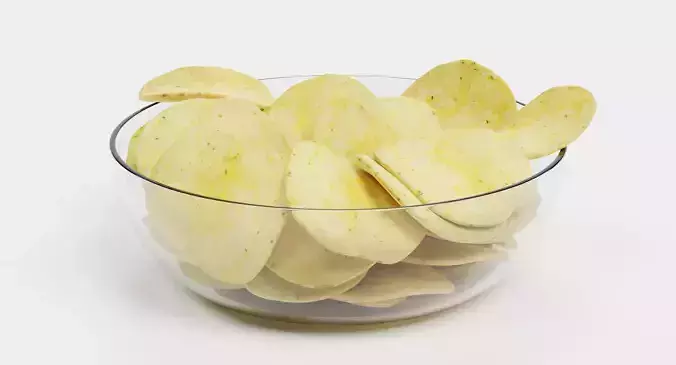 Potato Chips V3 - Snack Arrangement in Glass Bowl 3D model 2