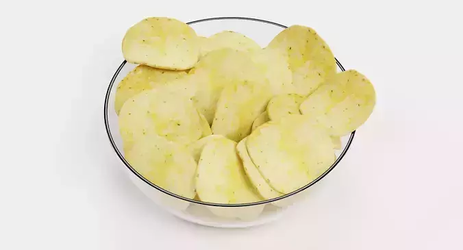 Potato Chips V3 - Snack Arrangement in Glass Bowl 3D model 5
