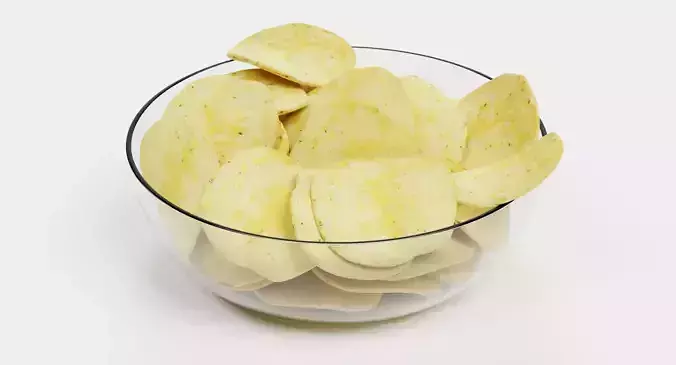 Potato Chips V3 - Snack Arrangement in Glass Bowl 3D model