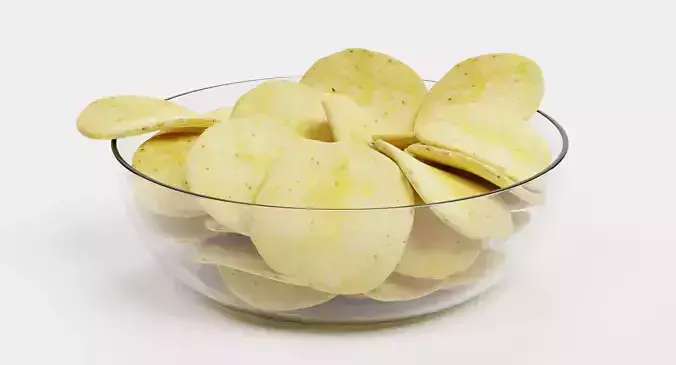Potato Chips V3 - Snack Arrangement in Glass Bowl 3D model 3