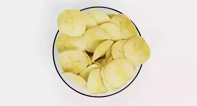 Potato Chips V3 - Snack Arrangement in Glass Bowl 3D model 6