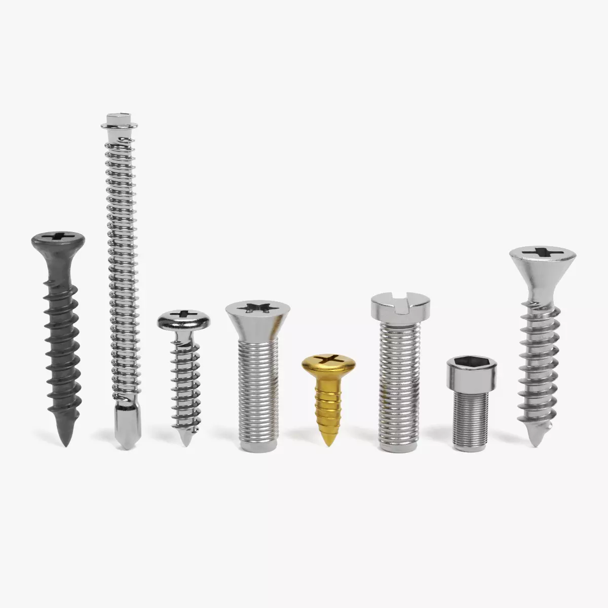 Screws - 8 Realistic Bolts and Fasteners 3D model