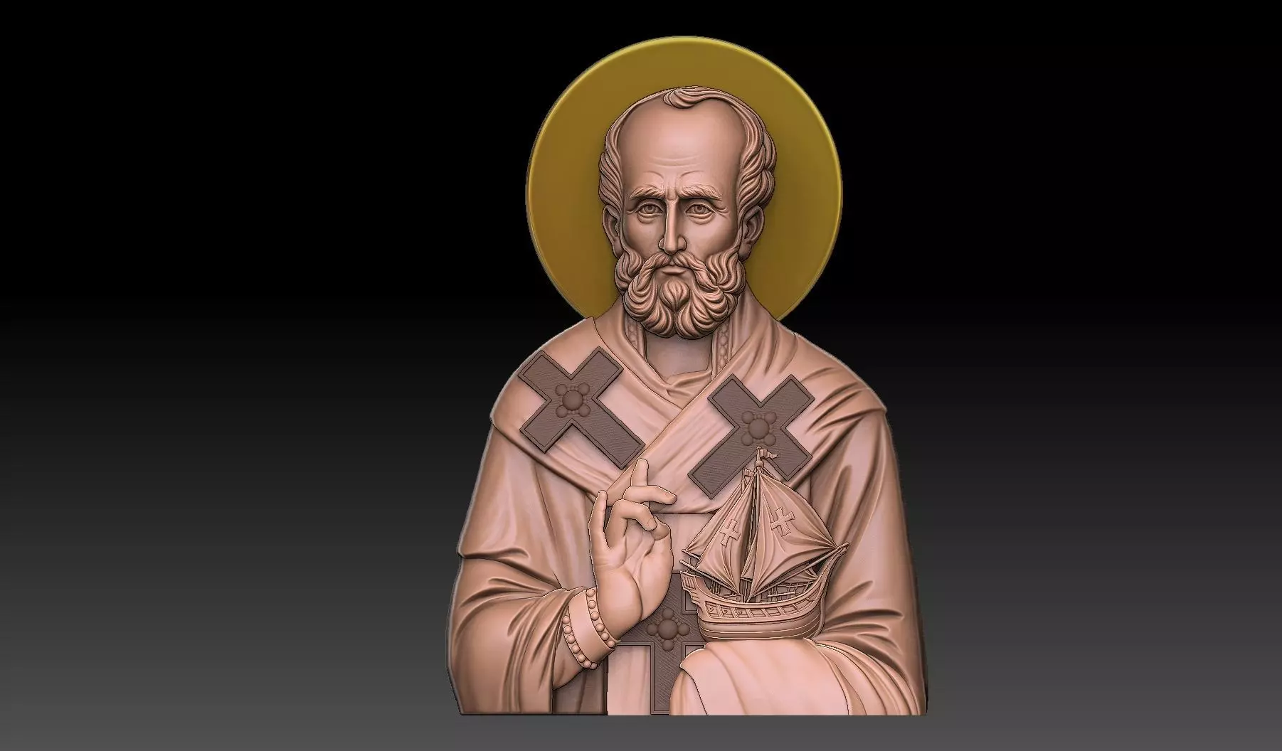 Saint Nicholas the Wonderworker with Ship Orthodox BasRelief 3D print model