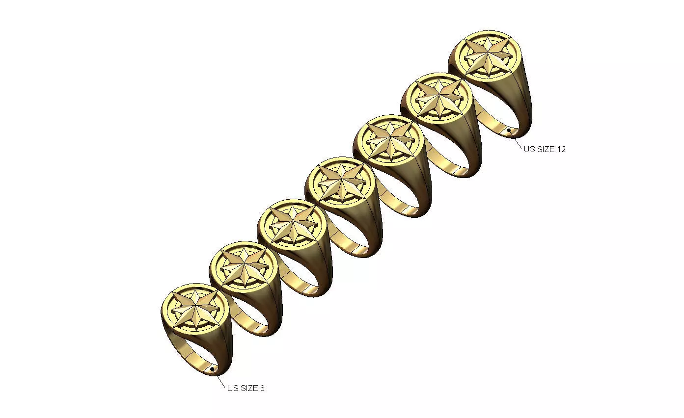 Compass ornament round signet US sizes 6to12 3D print model