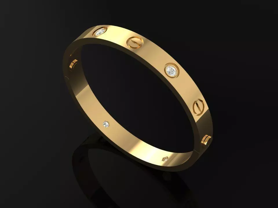 Golden Bracelet With Oval And Diamond 3D print model