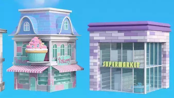 Stylized City Pack - Road Builder Addon and Props 3D model 7