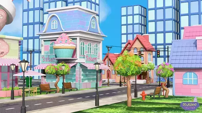 Stylized City Pack - Road Builder Addon and Props 3D model 4