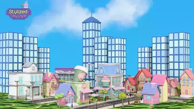 Stylized City Pack - Road Builder Addon and Props 3D model 2