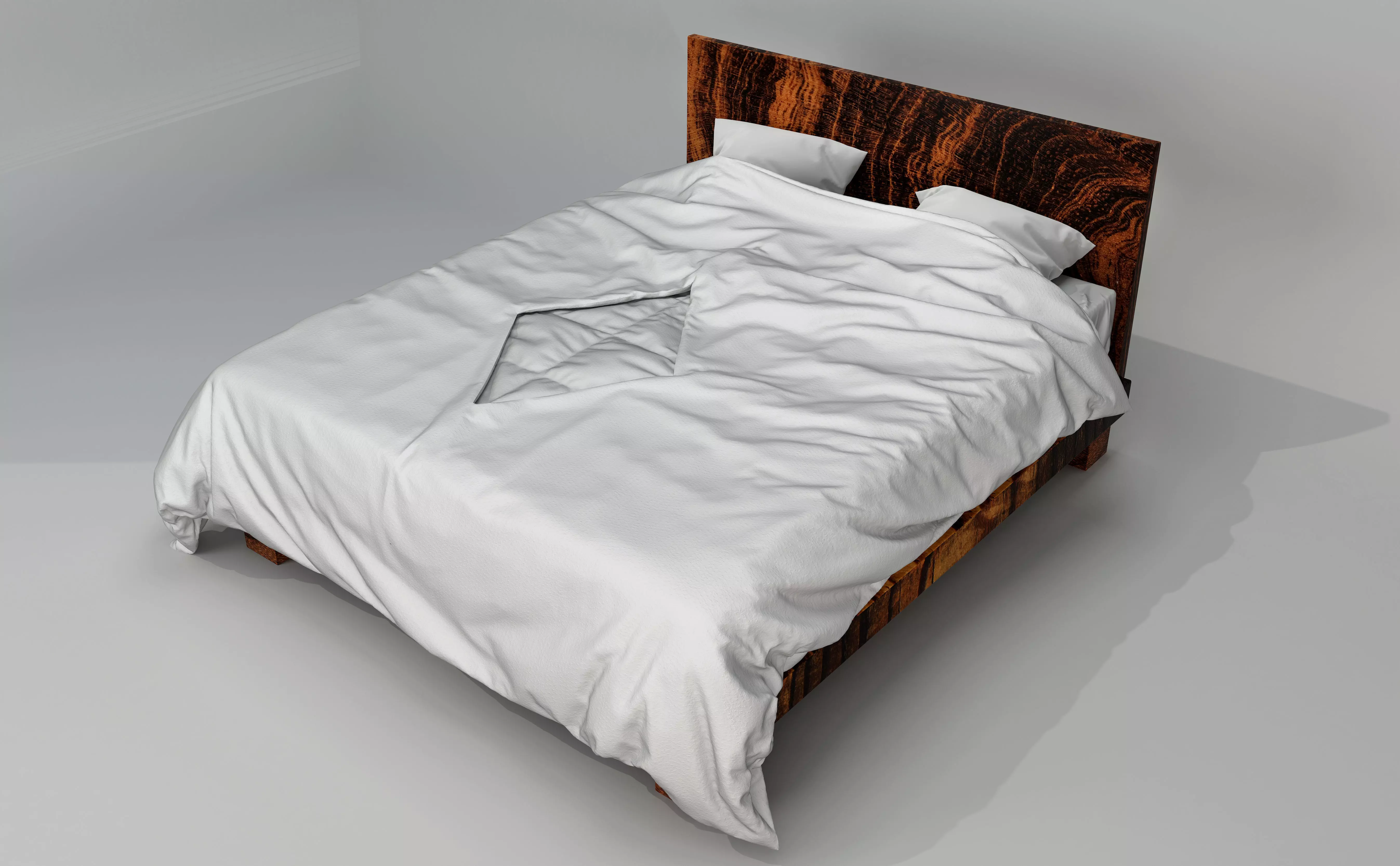Modern bed with bedding 3D model_0