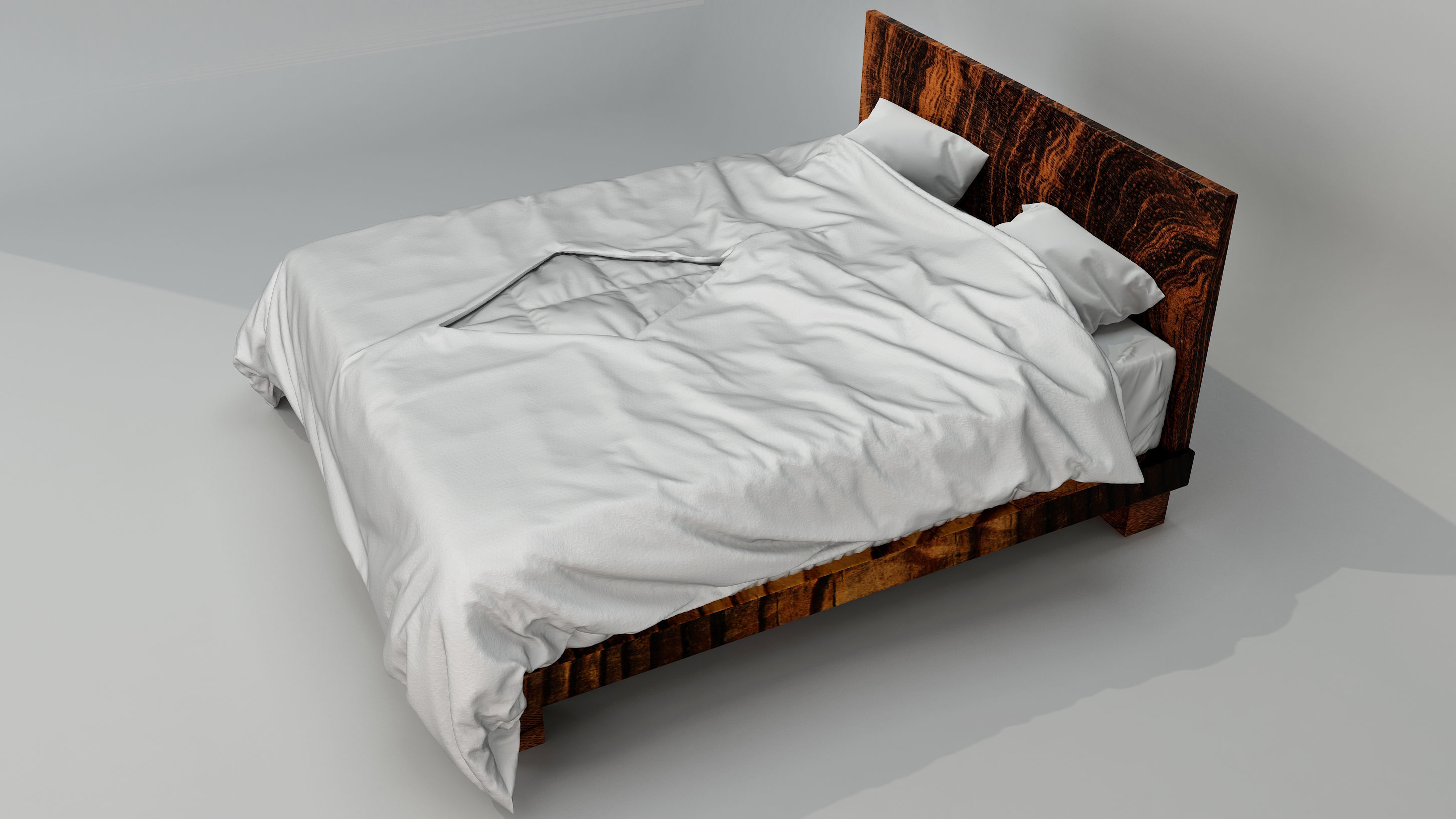 Modern bed with bedding 3D model_2