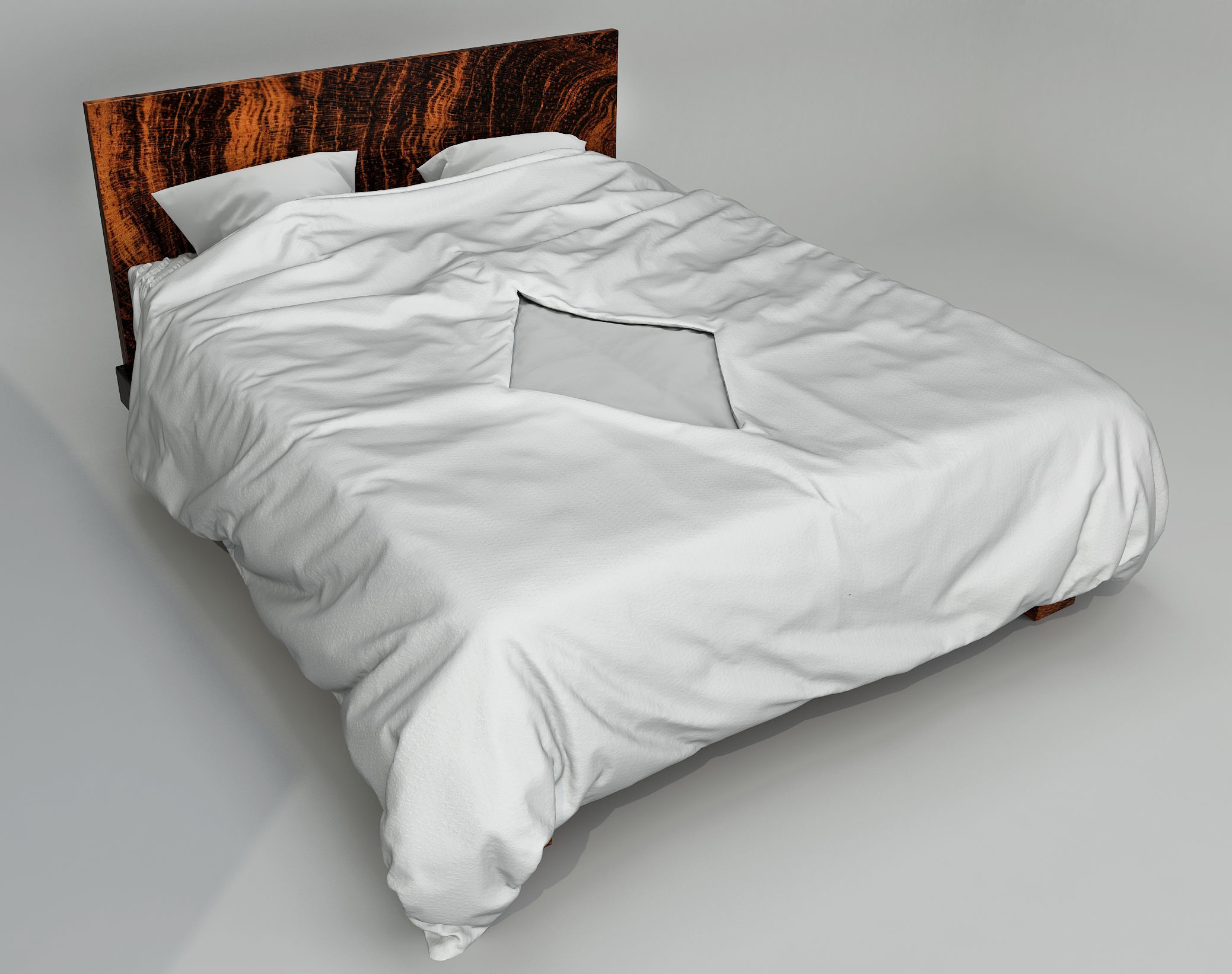 Modern bed with bedding 3D model_3