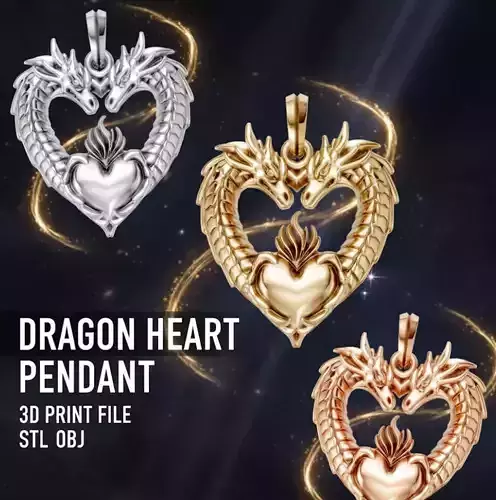 Dragon Heart Pendant - Fantasy Jewelry 3D Print File