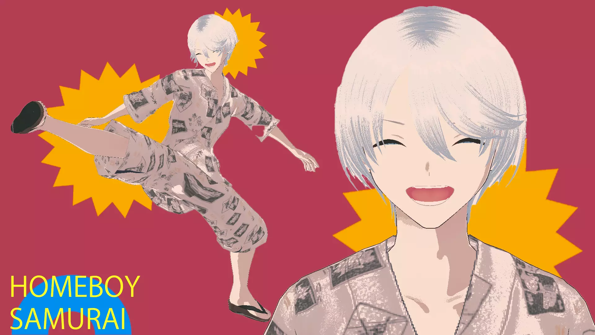 Anime Male Kimono Character - Homeboy Psycho Samurai Low-poly 3D model