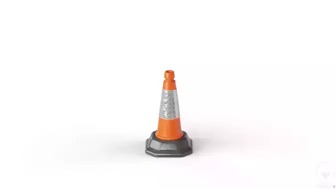 Road Cone 02 Orange Low-poly 3D model 6