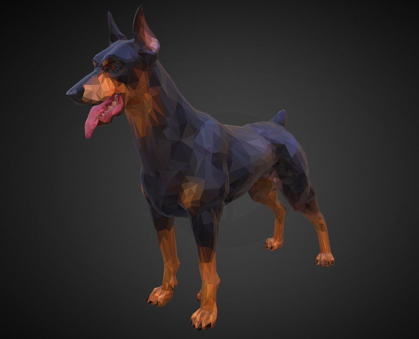 Doberman Black Low Polygon Art Animal Low-poly 3D model_3