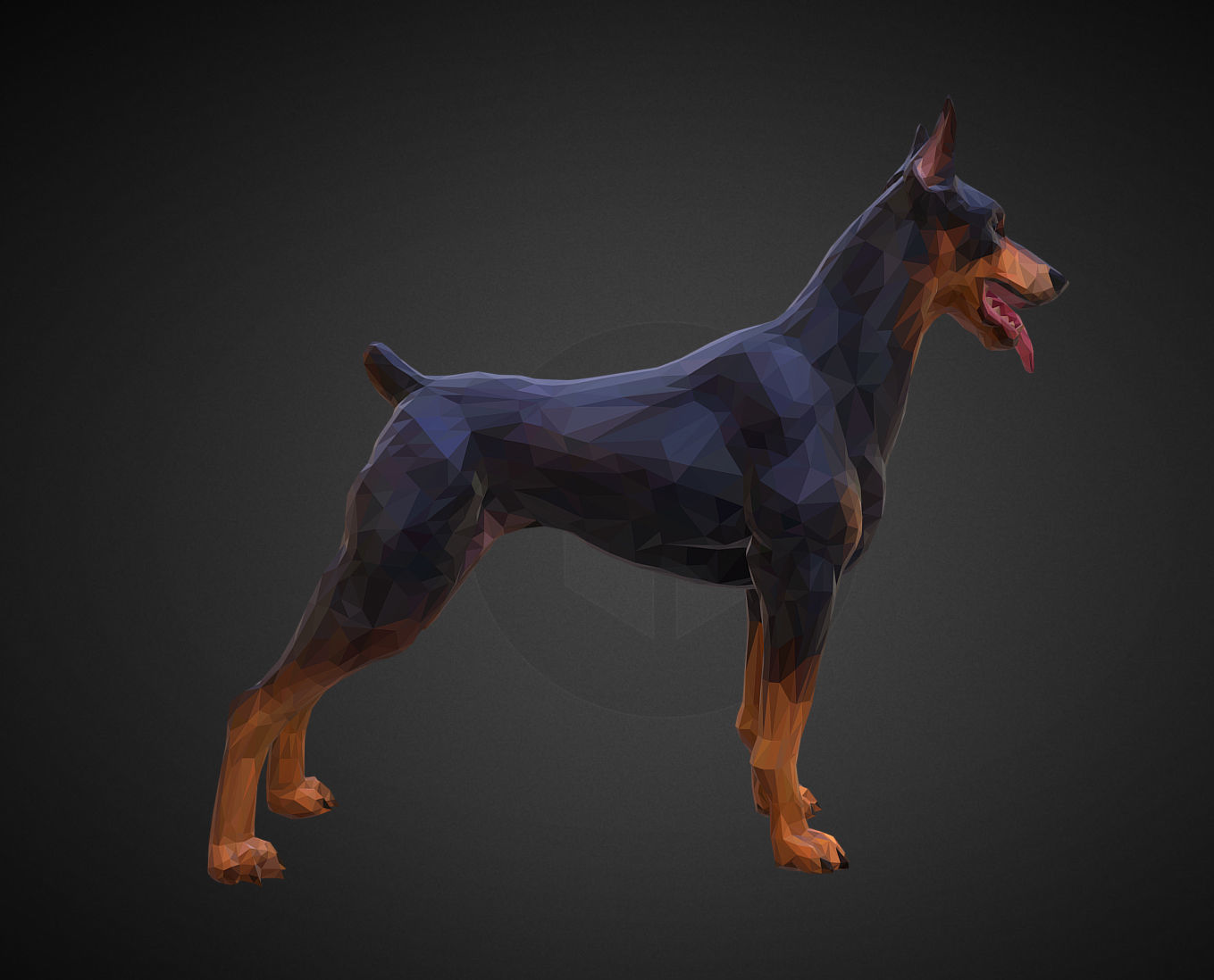 Doberman Black Low Polygon Art Animal Low-poly 3D model_1