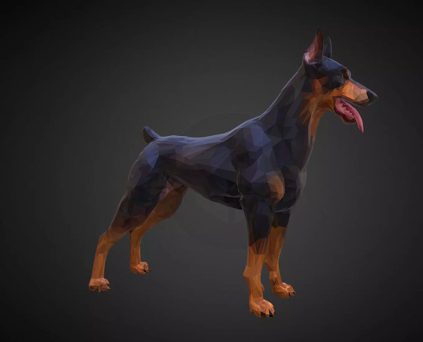 Doberman Black Low Polygon Art Animal Low-poly 3D model_0