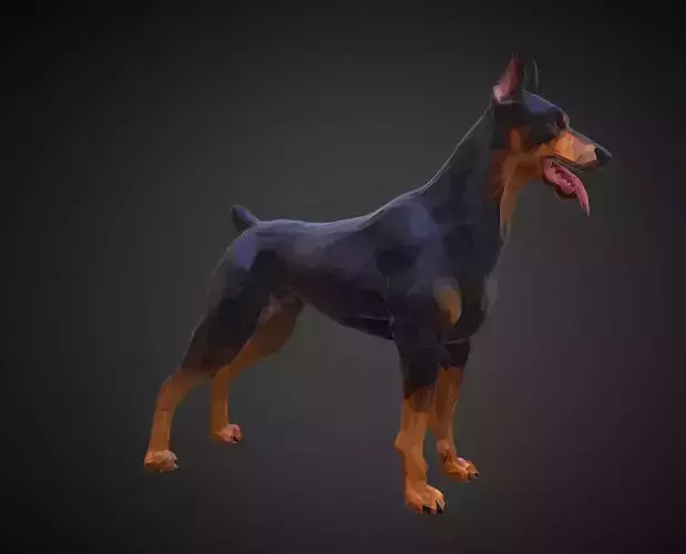 Doberman Black Low Polygon Art Animal