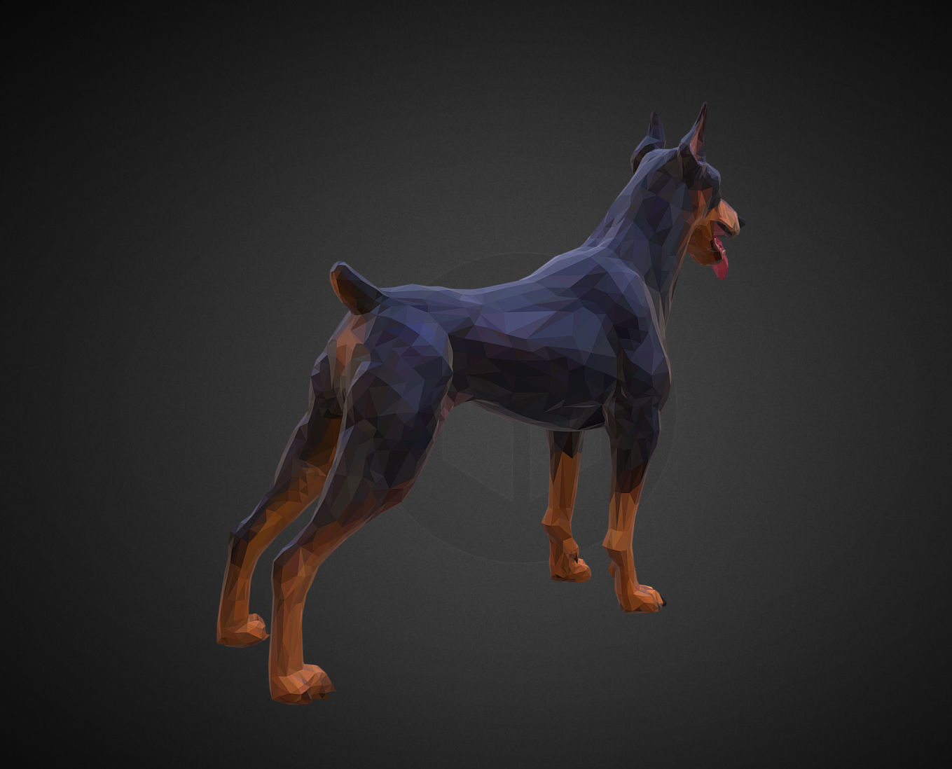 Doberman Black Low Polygon Art Animal Low-poly 3D model_4
