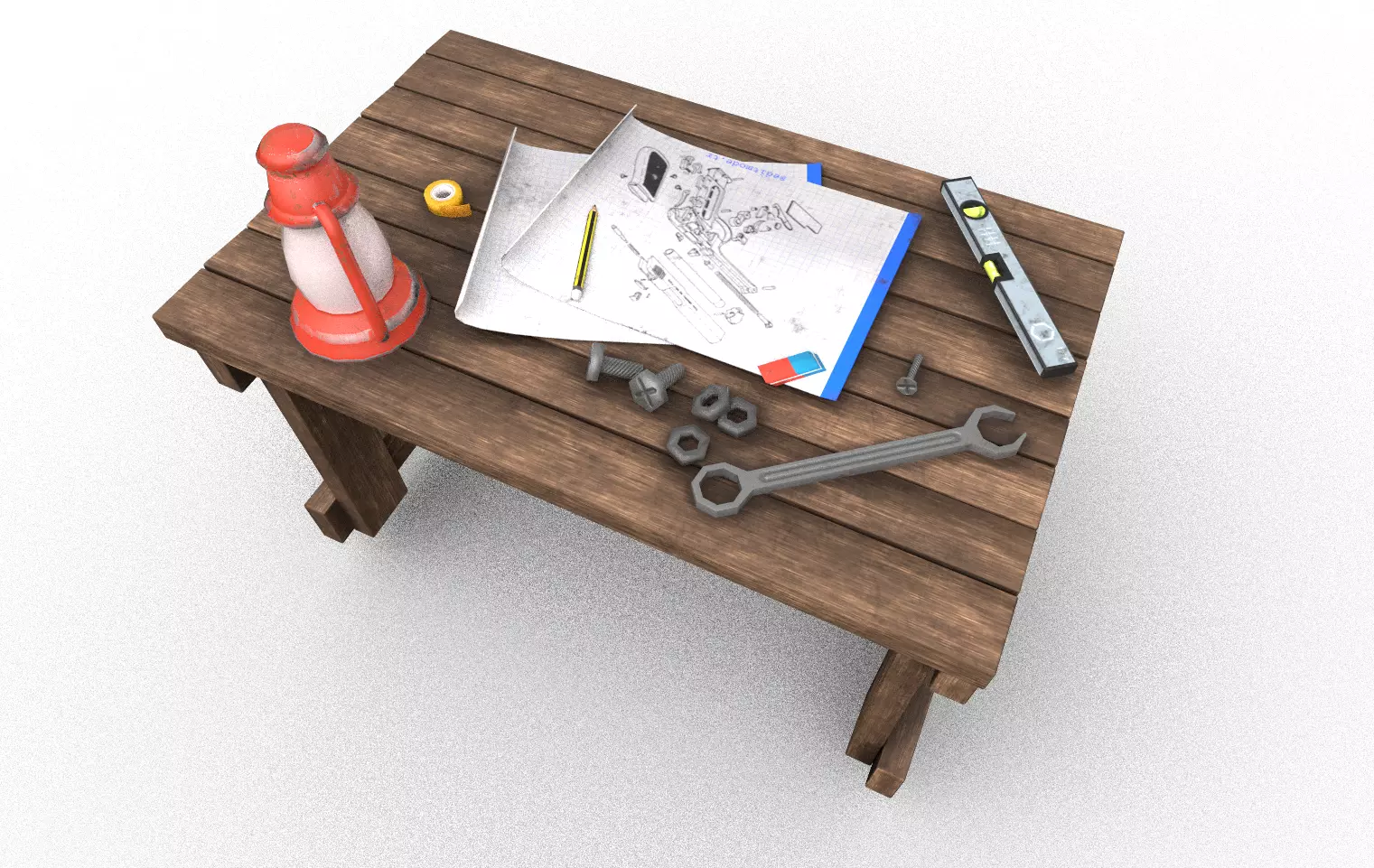 Low Poly Upgrade Table Crafting Workbench Game Ready Station Low-poly 3D model