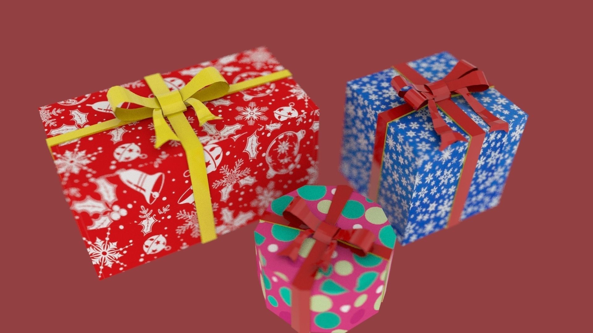 Xmas Gifts Low-poly 3D model_2