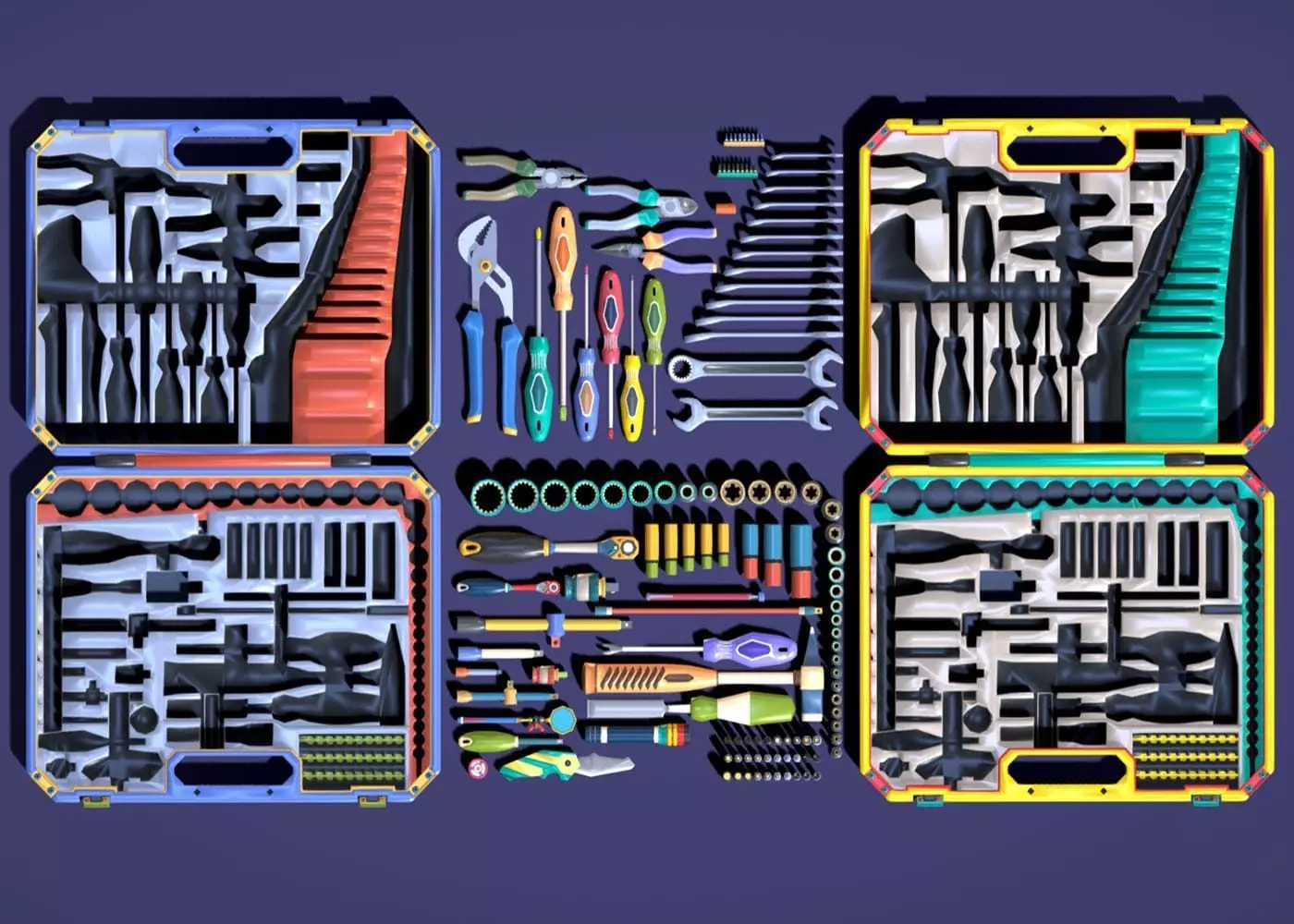 Industrial Toolkit Pack - 117 Toon Style Tools Mechanic Kit Low-poly 3D model