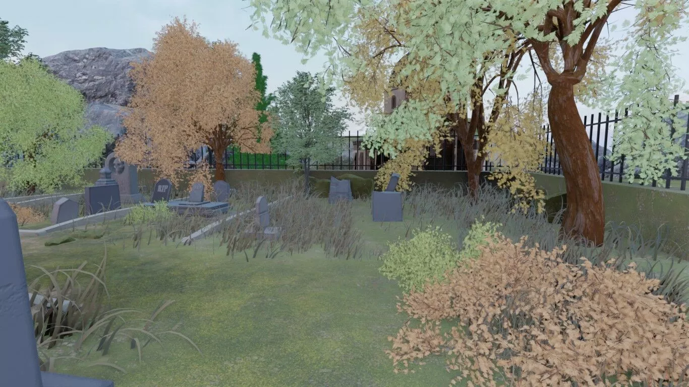 Abandoned Cemetery In Autumn 3D model